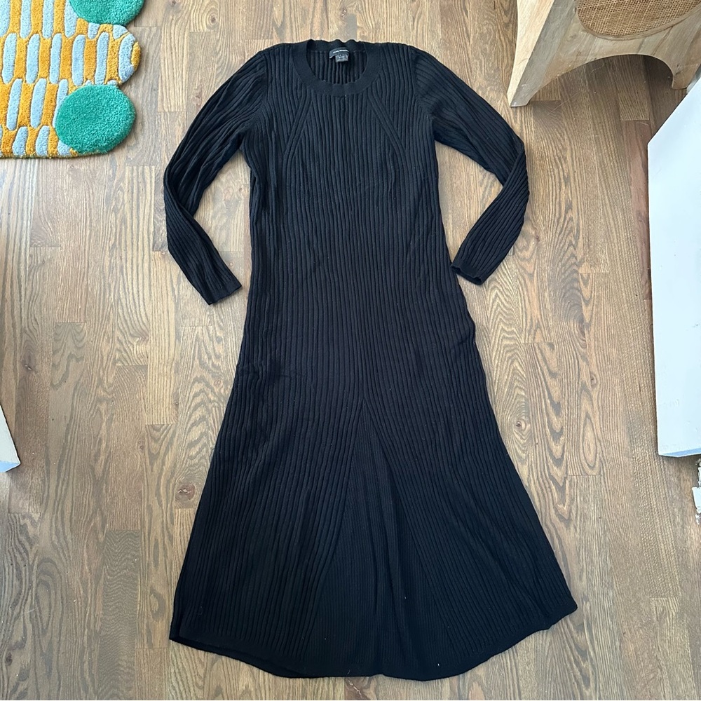 Club Monaco Black Ribbed Sweater Dress, Size XL, 100% Wool